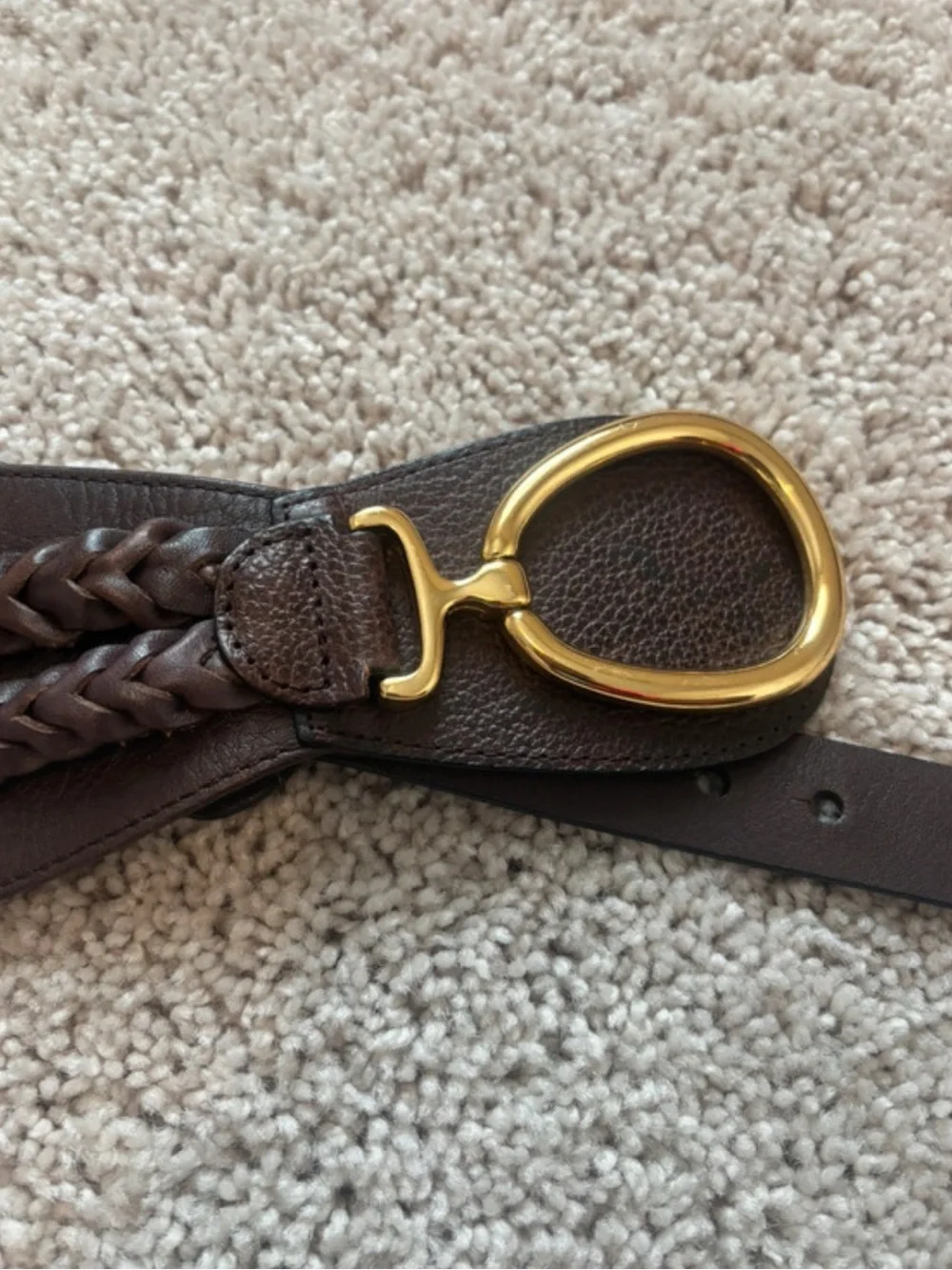 Etienne Aigner Brown Leather Braided Detail Belt with Gold Accent